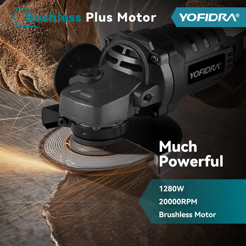 YOFIDRA 125MM Brushless Electric Angle Grinder Cordless Trimmer Machine Polishing Cutting Home Power Tool For Makita 18V Battery