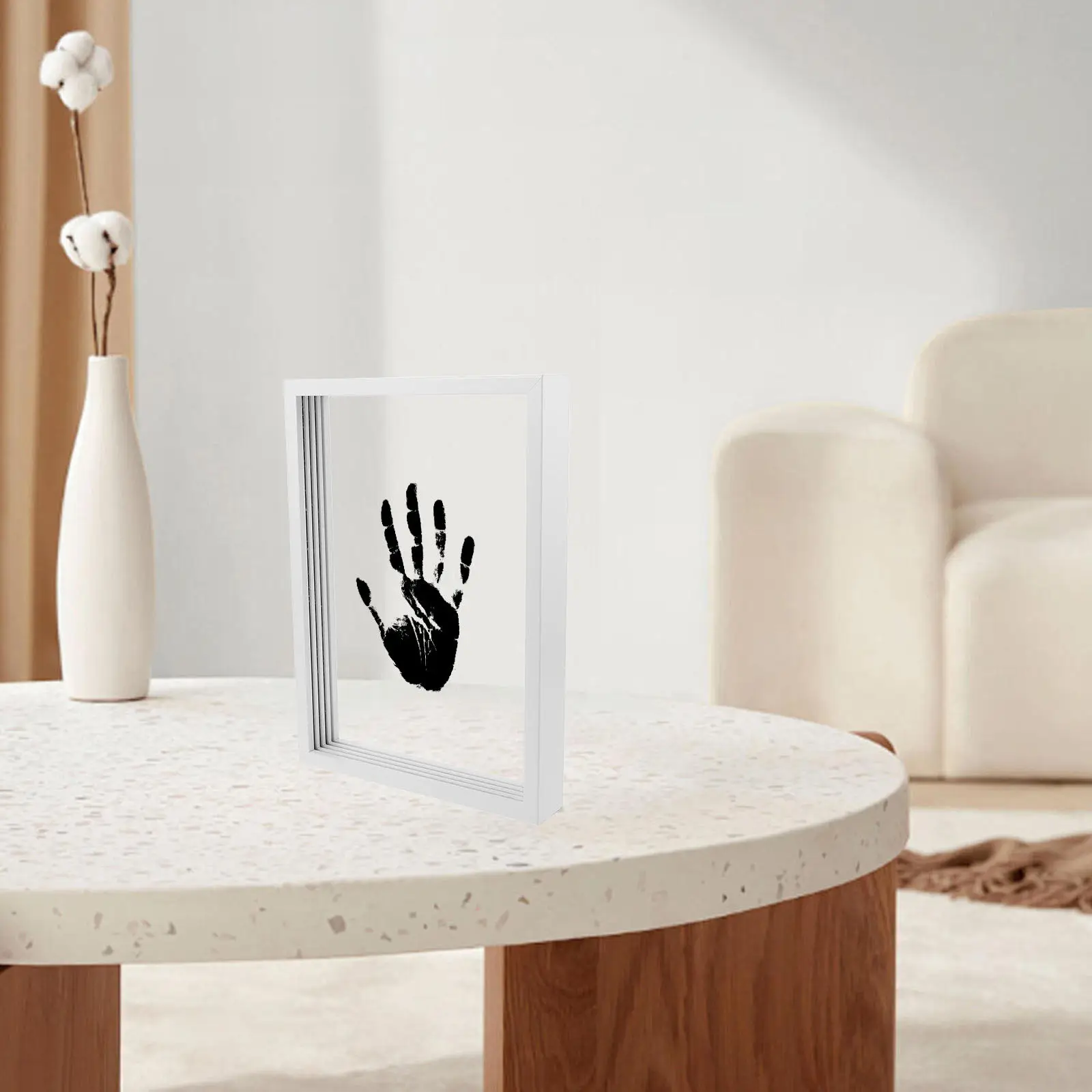 Family Handprint Decoration Frame DIY Wooden Photo Frame for Couples Babies Footprint Fingerprint Art Craft Tabletop