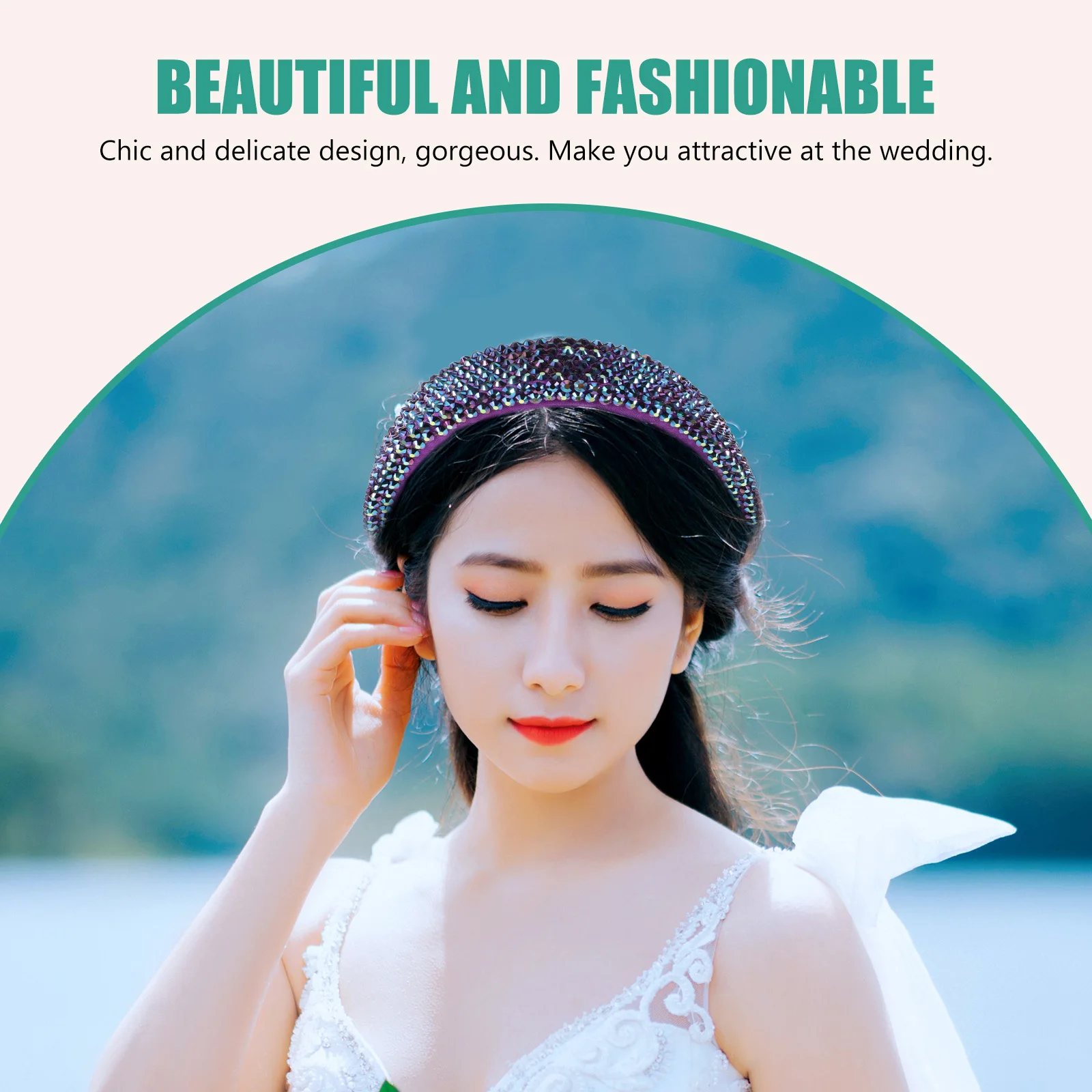 

Baroque Wide Brim Rhinestone Headdress Glamorous Ornate Design Exquisite Craftsmanship Bridal Wedding Party Headwear