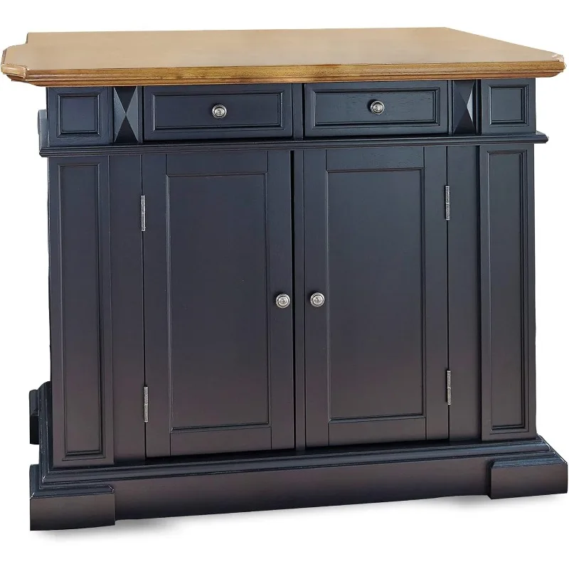 Americana Kitchen Island with Wood Top and Drop Leaf Breakfast Bar, Storage with Drawers and Adjustable Shelves, 50 Inch Width