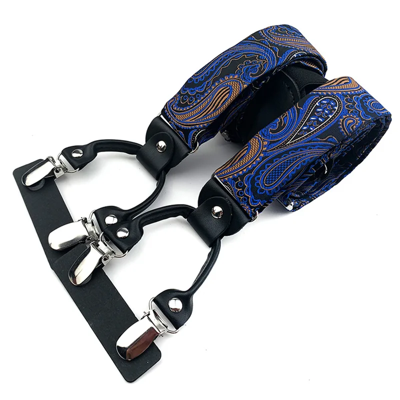 Men's Paisley 6 Clips Suspenders Trouser 3.5cm Wide Y-Back Wedding Party Event Braces Elastic Suspenders Straps Men's Gift