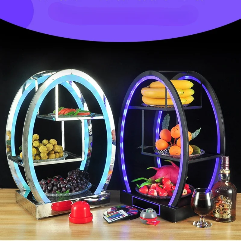 Customized fruit dish snack dish bar fruit dish three-layer fruit dish rack creative luminous Dim sum dish high-end snack dish