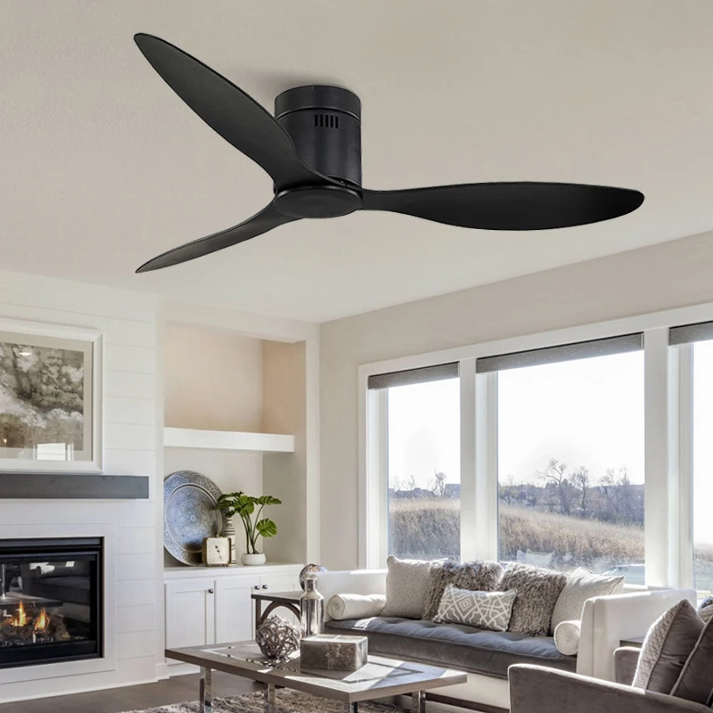 モダン装飾 52インチ 業務用 レトロ ブラック 静音 3枚プラスチック製羽根 DCリモコン付き 低騒音 シーリングライト ファン付き