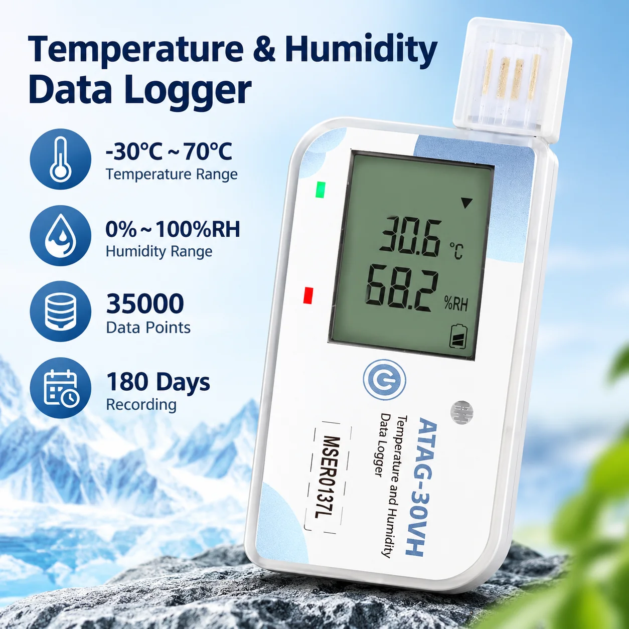 USB Disposable Temperature Data Logger 180 Days Temperature Humidity Recorder PDF Report Alarm 35000 Points Thermohygrometer