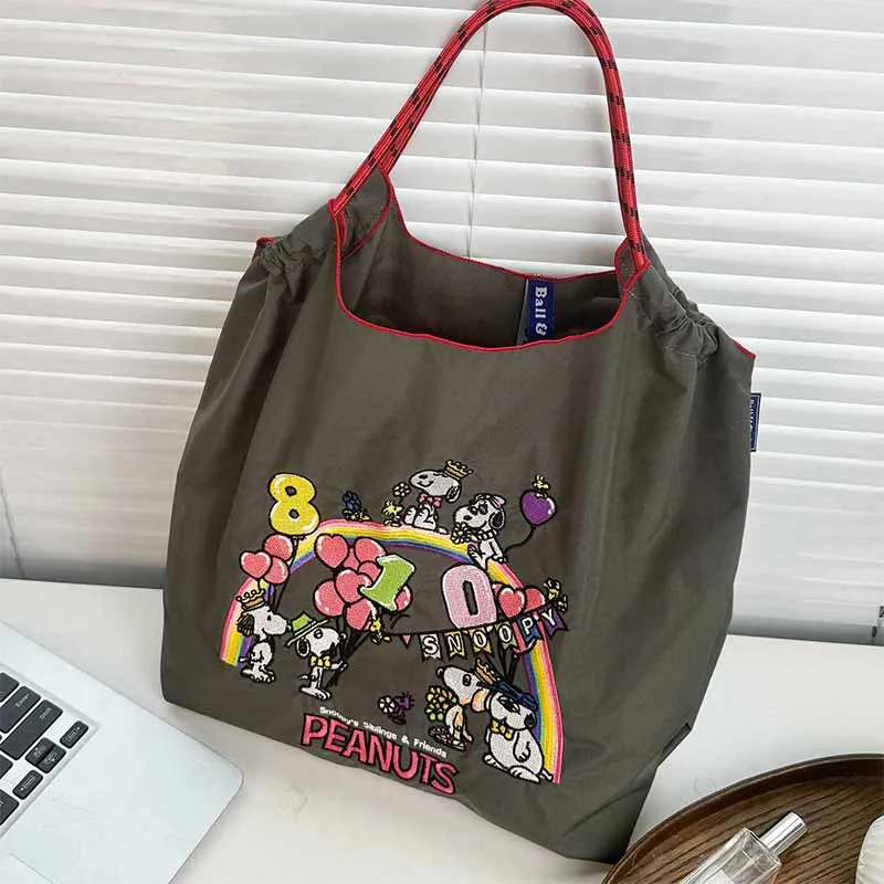 2024 Kawaii Embroidered Canvas Bag Japanese Anime Disney Snoopy Nylon Handbag Student Commuter Shopping Bags Y2K Girl Gifts Toys