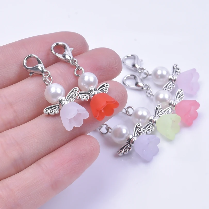 9/12pcs/Lot Guardian Angel Charms Keychain Beads Angel Wings Pendant Keychain Handmade Jewelry Crafts For Friend Women Men Gifts