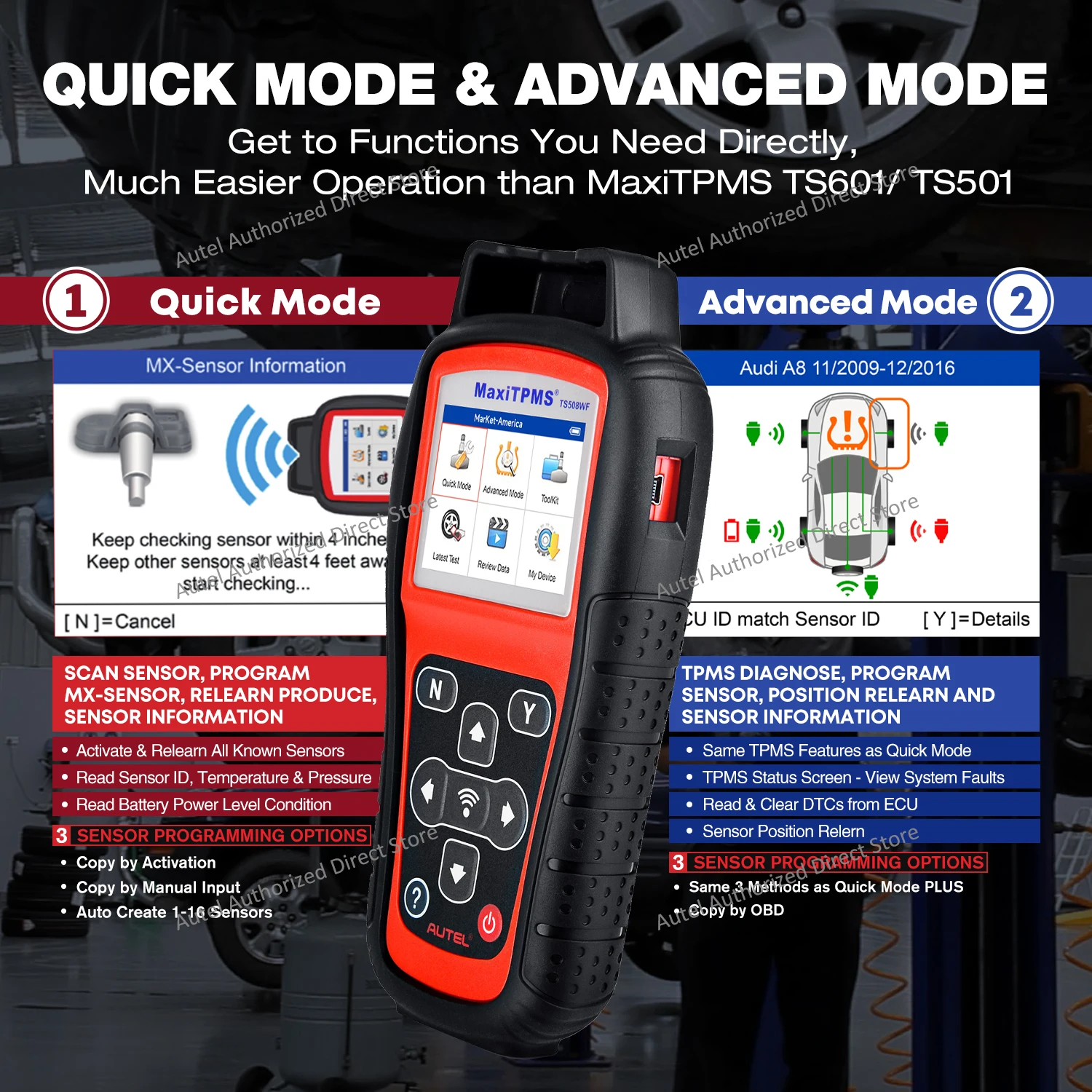 Autel MaxiTPMS TS508WF KIT TPMS أداة تشخيصية عبر 4 قطعة أجهزة استشعار Autel MX، أداة إعادة تعلم Obd2 TPMS تحديث مجاني، تمت ترقيتها من TS508