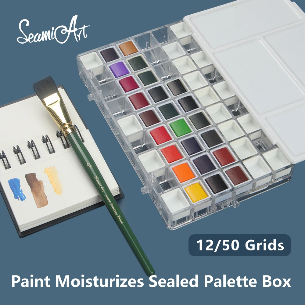 SeamiArt 12/24/36/50 Grids Empty Palette Watercolor Case Art Box Half Pans For Watercolors Oil Acrylic Gouache Paint Subpackage