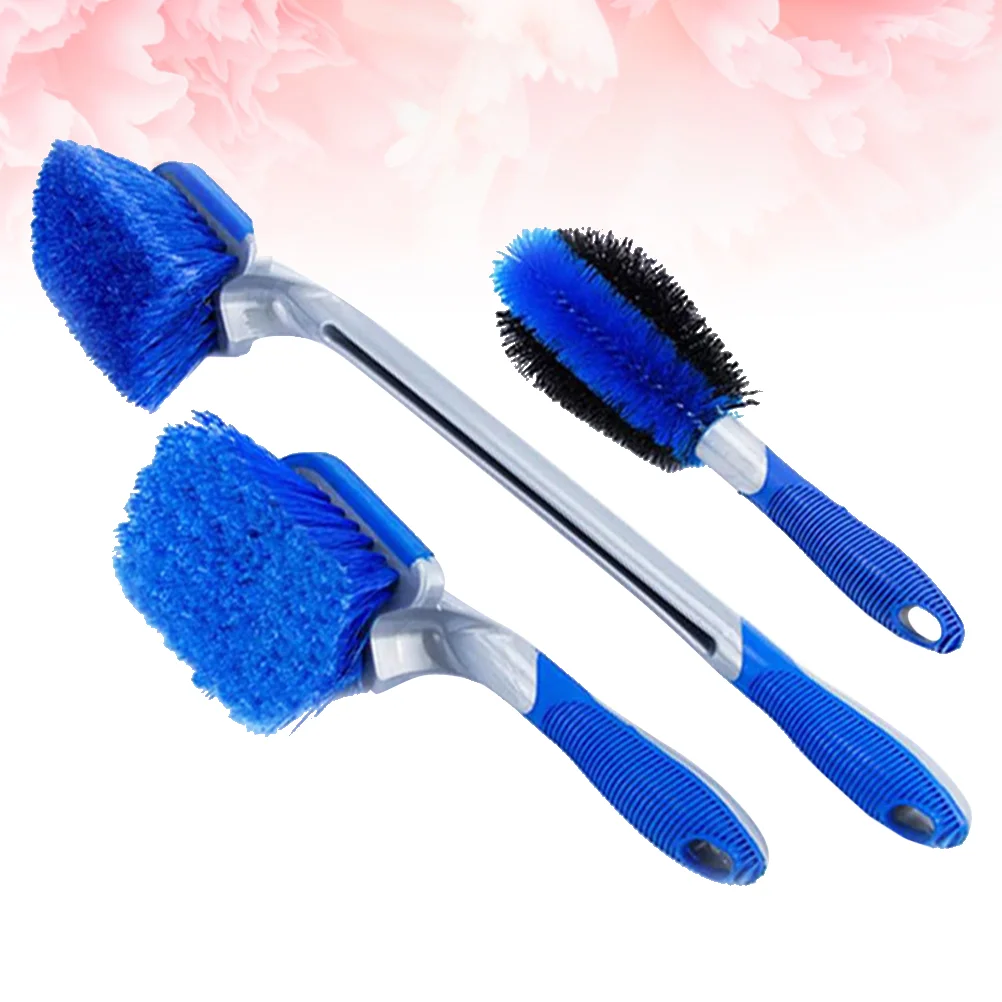 

3 Pcs Professional Car Tyre Brush Kit Wheel Cleaning Brush Metal Surface Brim Gap Brush for Home Shop Car (Short Handle Rim Brus