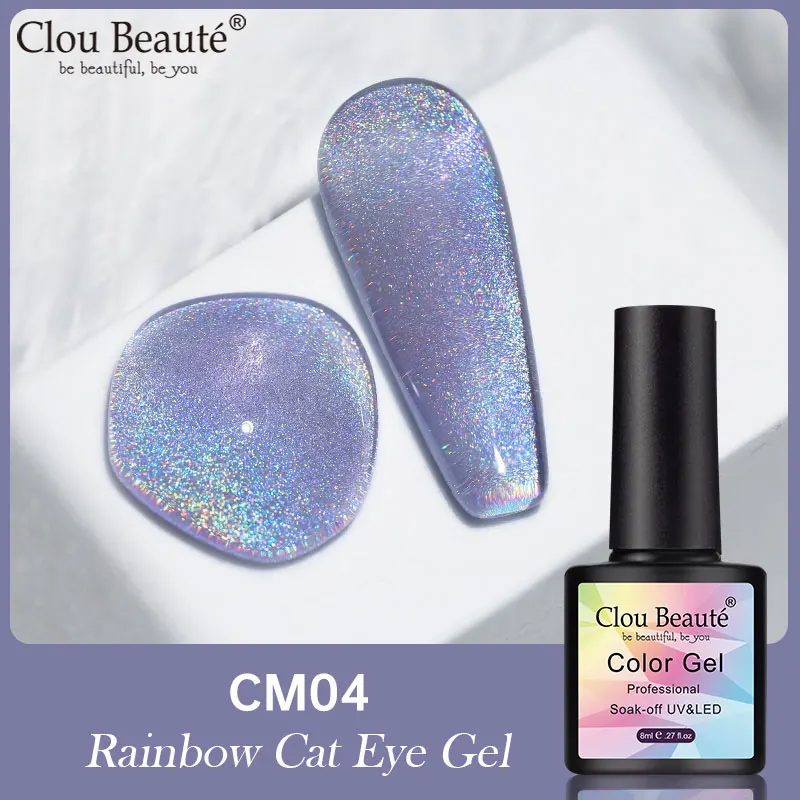 Clou Beaute 8ML Regenbogen Katze Auge Nagel Gel Polnisch Holographische Dynamische Glitter Nagel Lack Tränken Weg Von UV Kunst Nagel gel Polish Lack