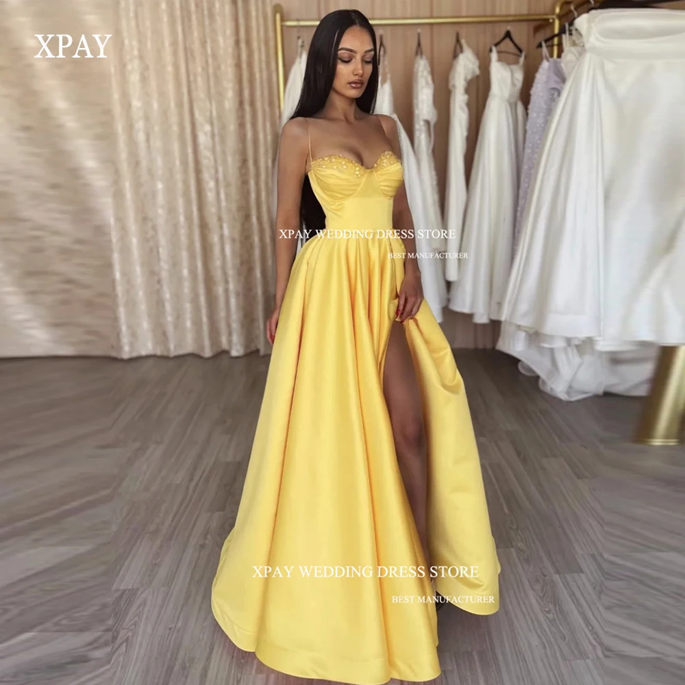 

XPAY Sexy Spaghetti Strap Prom Dresses For Dubai Arabia Women Crystal Sweetheart Split Evening Party Dress Vestido de noche