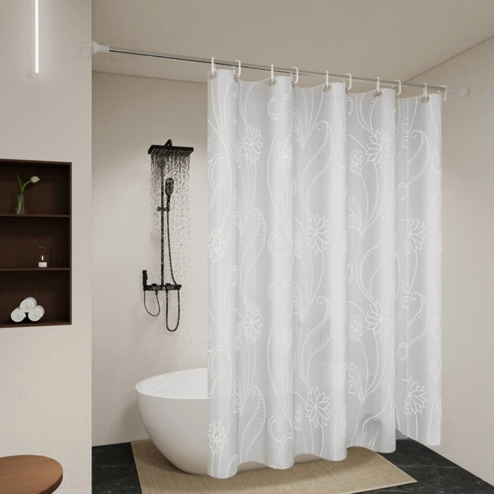 Bathroom Shower Curtain Waterproof Bathtub Bathing Curtains Easy Clean and Wipe PEVA Mildew Proof Shower Curtains with Hooks