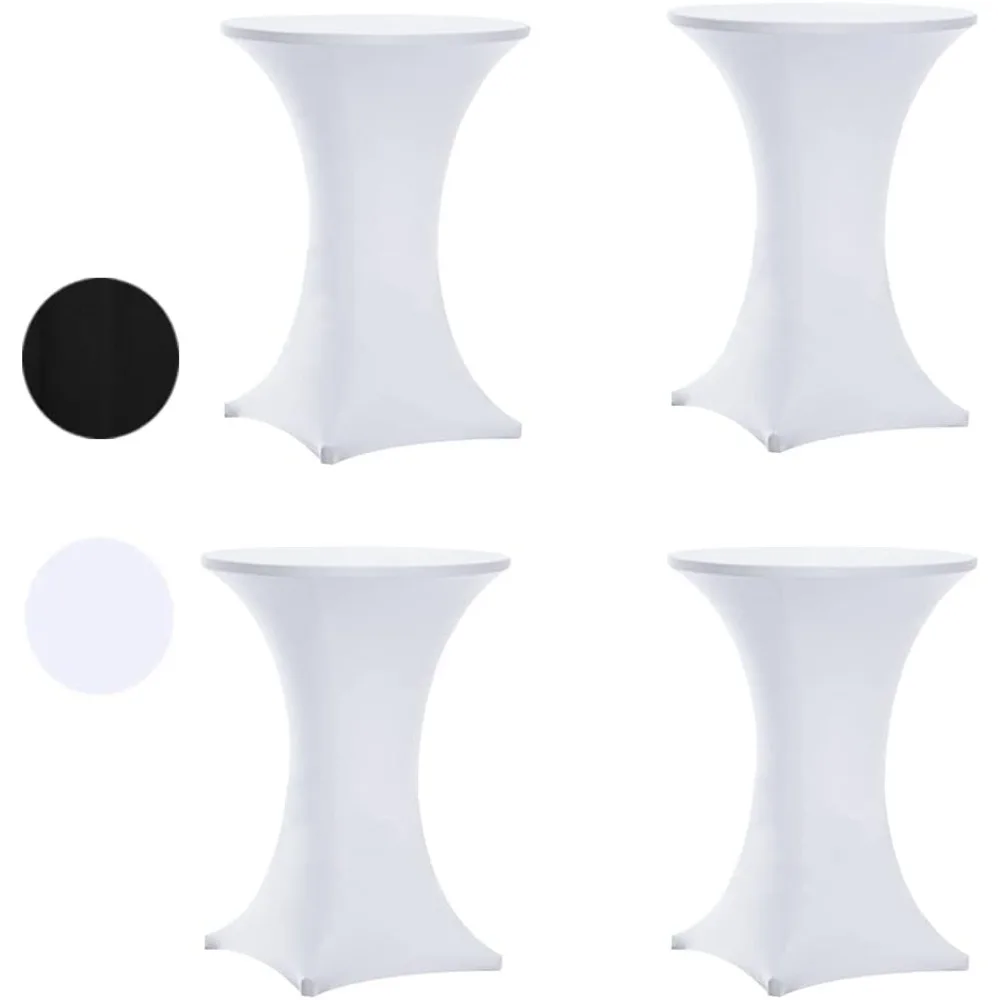 

White Fitted Stretch Spandex Cocktail Table Covers for Round Tables, 36x43 Inch, Set of 4
