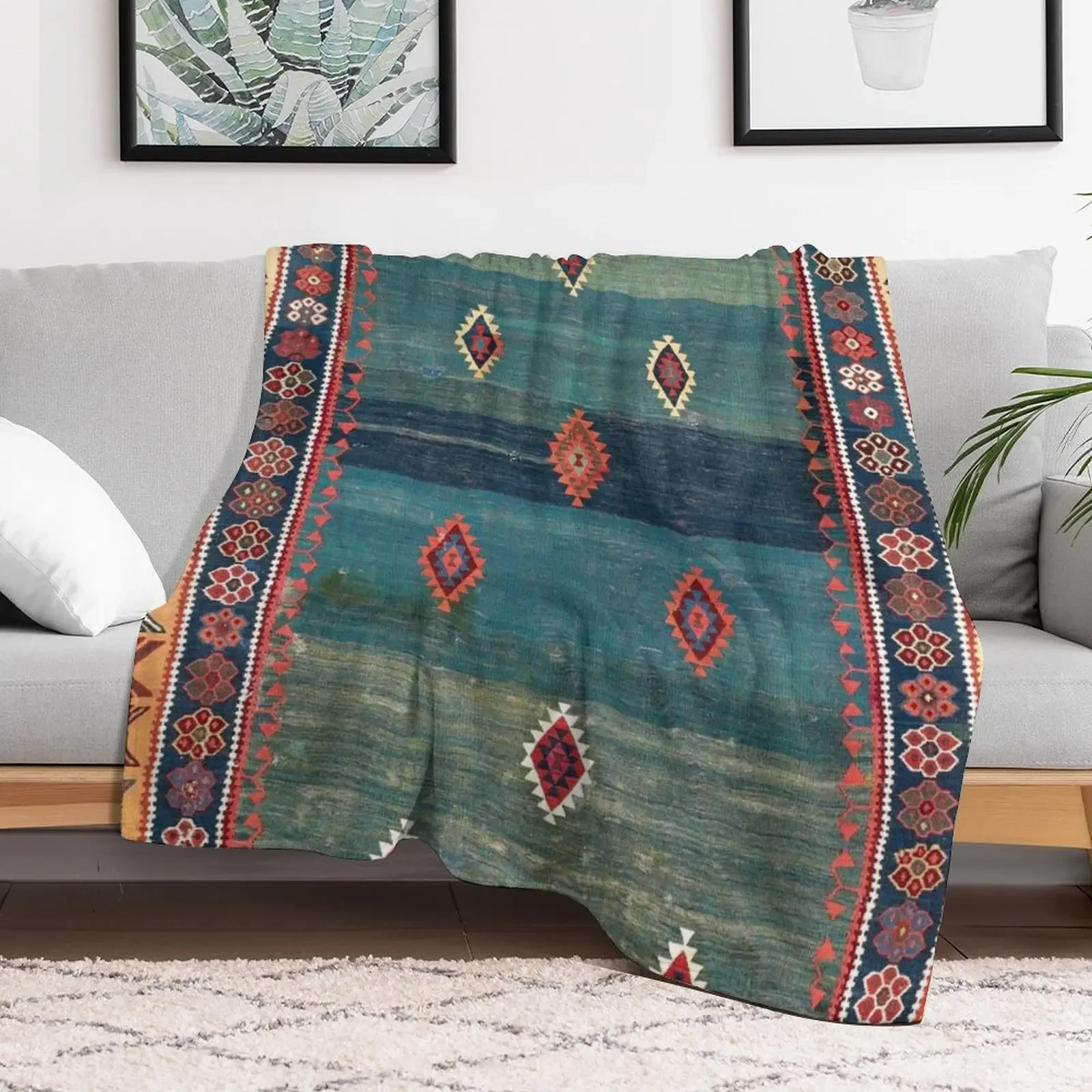 Sivas Antique Turkish Niche Kilim Print Throw Blanket Sofa Throw Cute Blankets