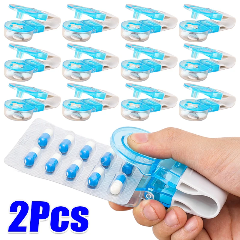 2/1Pcs Portable Pill Taker Tablets Blister Pack Opener Pill Dispenser Storage Box Pill Organizer Case No Contact for Olders