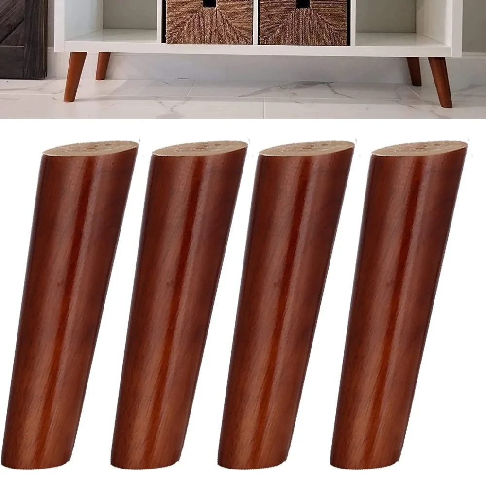

Walnut Color Round Solid Wood Furniture Legs - Perfect for Mid-Century Modern & Hacks