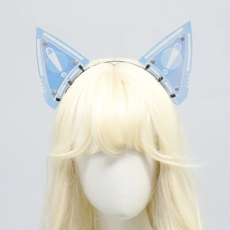 Cute Cyberpunk Cat Ears Cosplay Hair Hoop Unisex Motorcycle Helmet Stickers Headwear Halloween Headdress Props