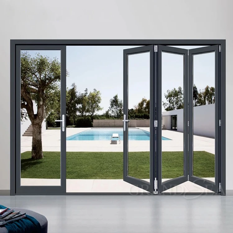 Latest Accordion Hot Selling Bifold Exterior Aluminum Frame Glass Folding Door Commercial