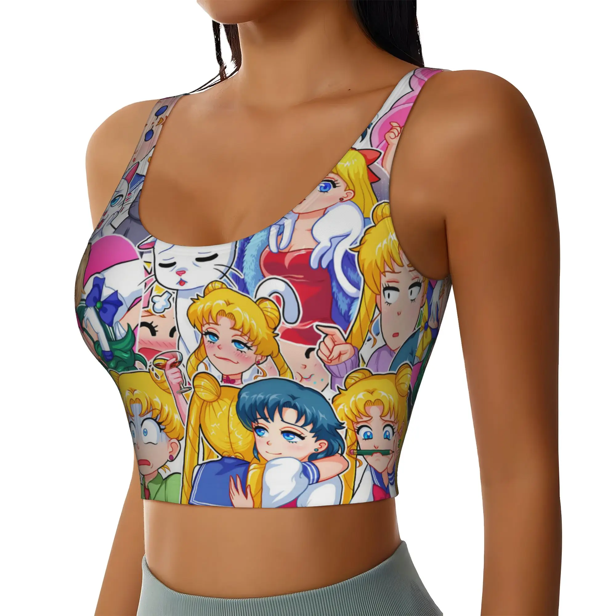 Custom Sailors Anime Moons Workout Crop Tank Tops Women's Usagi Tsukino Yoga Sports Bras