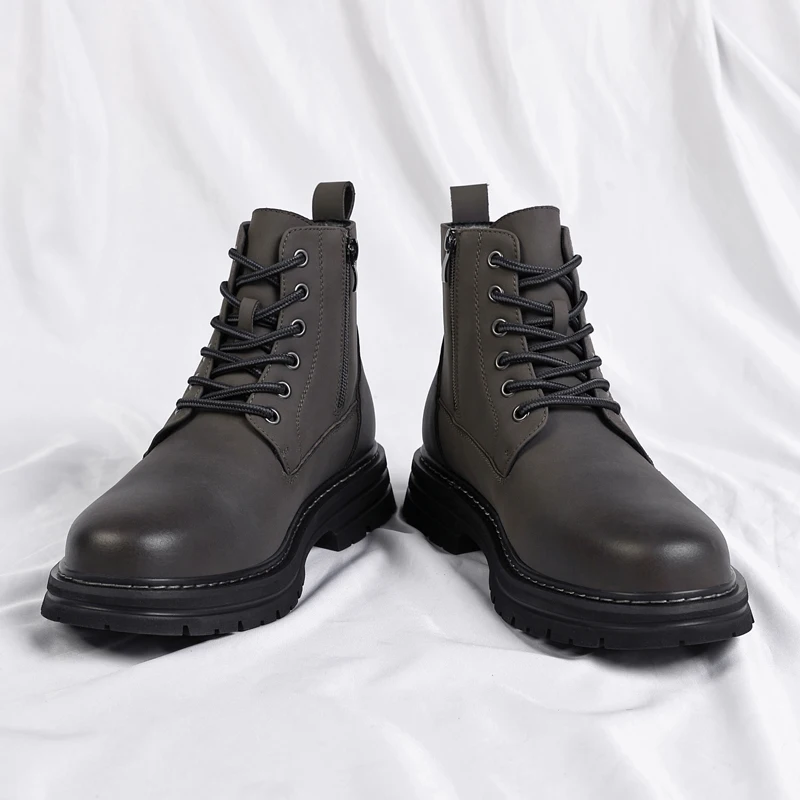 الأوروبية الأمريكية الخريف الشتاء جديد الرجال أحذية عالية أعلى سميكة وحيد مقاومة للاهتراء بسيطة الشباب المألوف دراجة نارية الأحذية #3