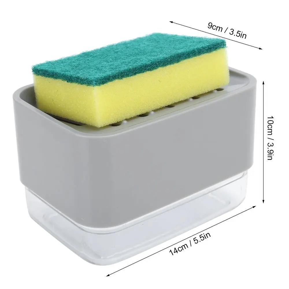 ABS PS Soap Dispenser White Grey Press Type Dish Soap Dispenser with Sponge No Waste Design Soap Dispenser Box Kitchen Cleaning