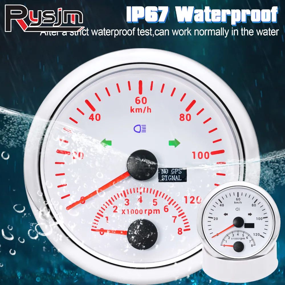 HD Waterproof Digital 85MM GPS Speedometer 120 200 KM/H With Tachometer 8000 RPM For Motorcycle Yacht Boat Car tacometro Red LED