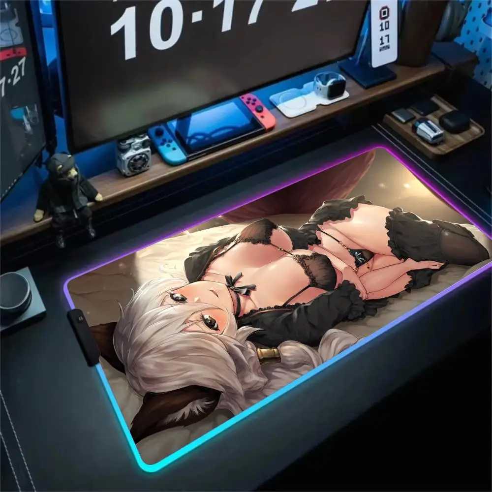 

RGB коврик для мыши сексуальная аниме девушка хентай тема светодиодный светящийся игровой коврик резиновый противоскользящий настольный коврик аксессуары для ПК игровая клавиатура коврик для мыши