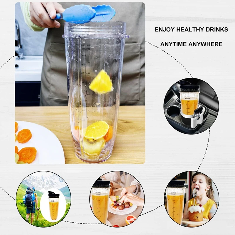 2 Pack 32Oz Replacement Mixing Cup With Sip Lid For Ninja BL450 BL454 BL456 BL480 BL482 BL640 BL642 BL682 BN751