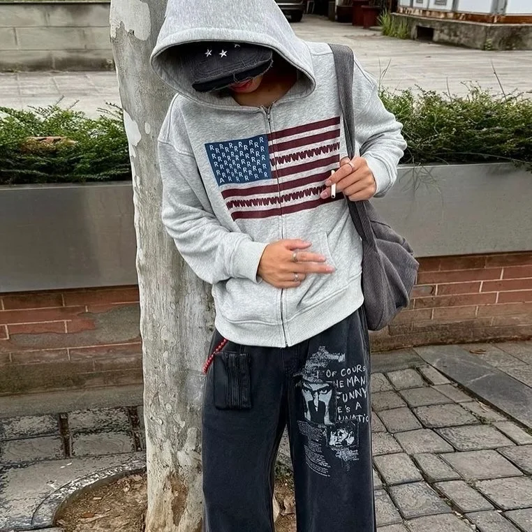 

Y2k Casual American Style Print Hoodies Men Grunge Streetwear Sweatshirt Tops Harajuku Oversized Zip Hoodie Men Clothing