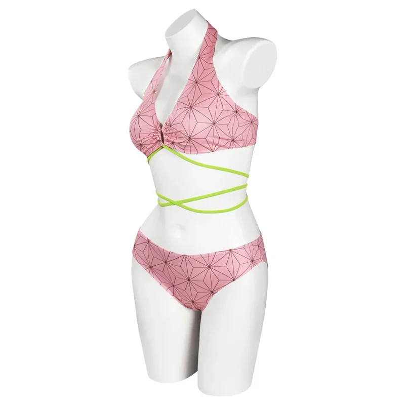 Demon Cosplay Slayer Kamado Nezuko Swimsuit Costume Two-Piece Swimwear Outfits Halloween Carnival Suit MN11