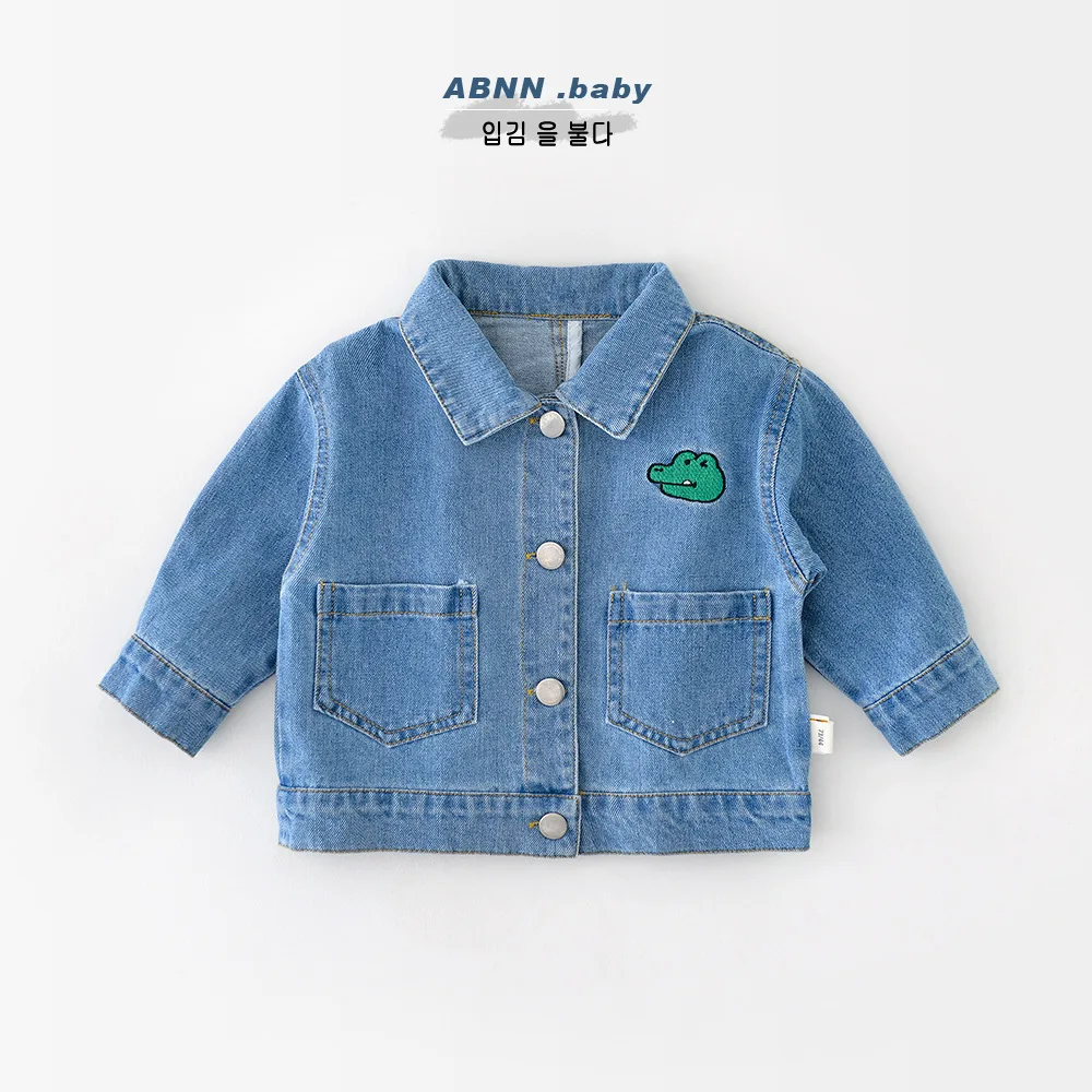 

autumn baby jacket infant cotton washed denim 0-3 years old baby cartoon dinosaur casual top