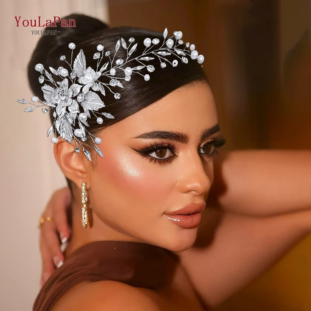 

YouLaPan Alloy Flower Headband Wedding Headdress Bridal Hair Jewelry Elegant Pearl Bride Headpiece Woman Party Headwear HP937