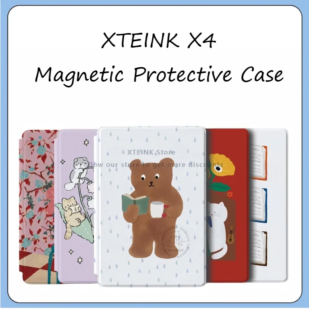 For XTEINK X4 E-Ink Ebook Reader Magnetic Flip Protective Folio Case Full‑Coverage Cover Shock‑Absorbing Anti‑Scratch Sleeve