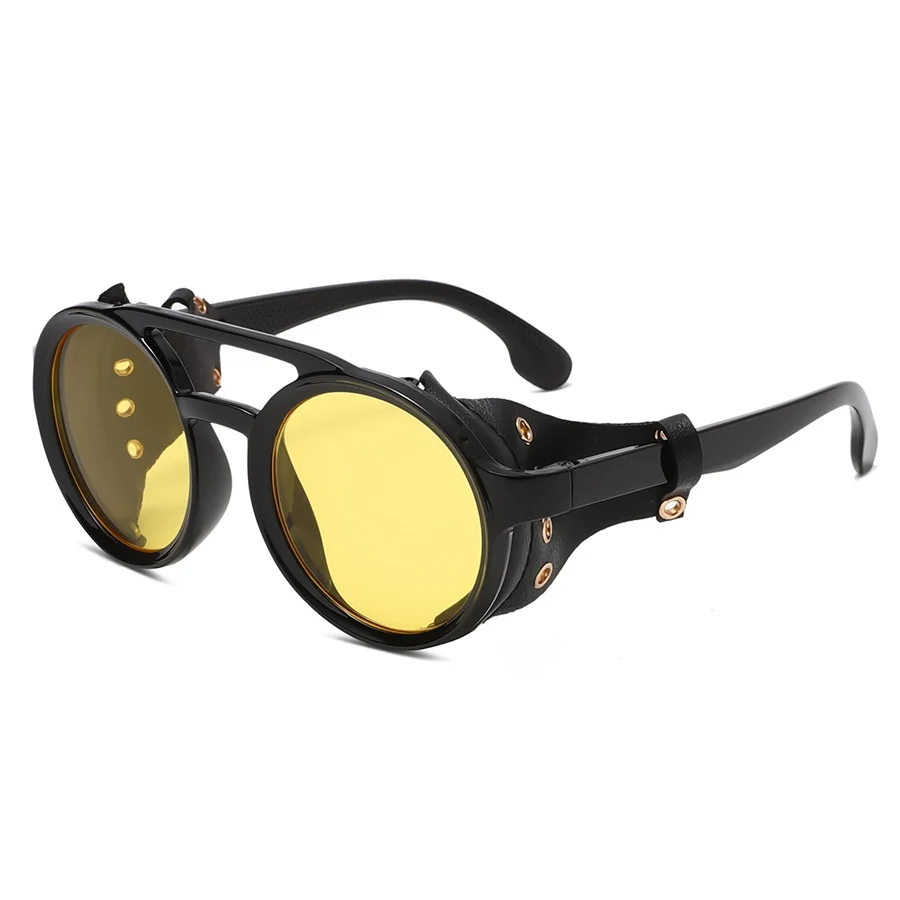 الرجعية النظارات الشمسية الرجال النساء الجلود نظارات دائرية خمر نظارات مكافحة الرياح في الهواء الطلق الرياضة نظارات شمسية UV400 #5