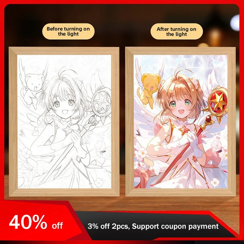 

22cm/8.66in Cardcaptor Sakura 3D Light Painting Lamp Led Night Table Top Bedroom Decoration Anime Peripherals Party Supplies Toy