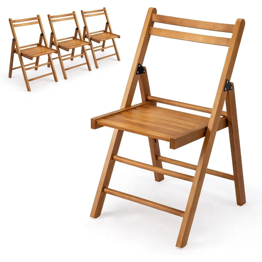 

Set of 4 Folding Wooden Chairs with Ergonomic Backrests, Ideal for Portable Use Both Indoors and Out