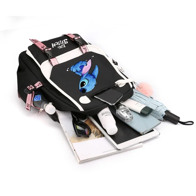 EE01 ¡3 unids/set Lilo Stitch mochila deportiva de dibujos animados para niña mochila portátil adolescente viaje escuela estudiante adolescente BookbaIo0!