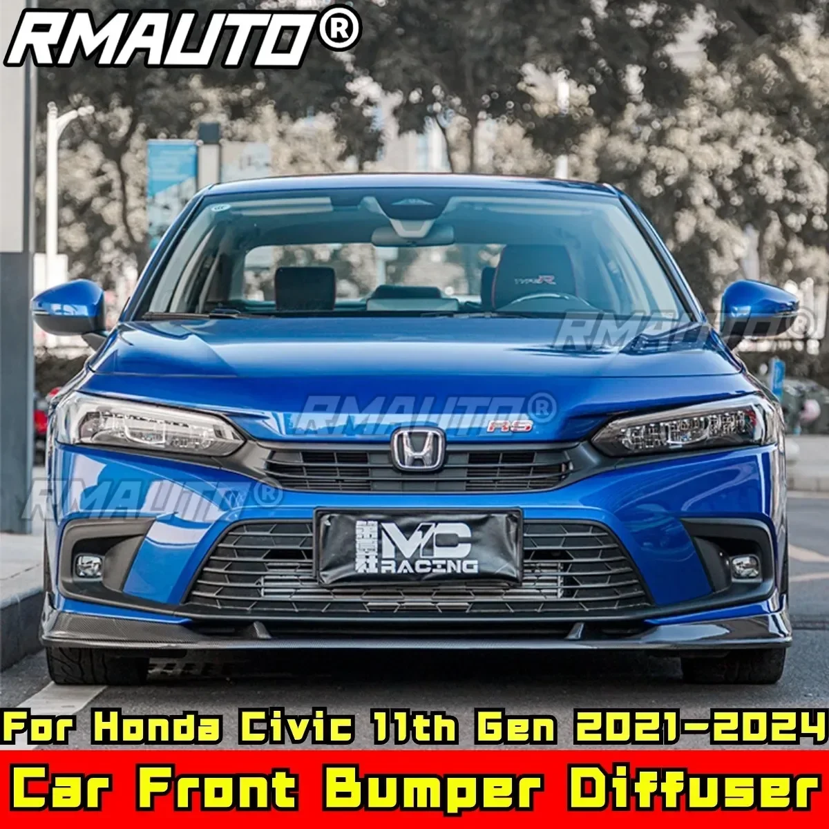 

For Civic Body Kit Front Bumper Cover Glossy Black MC Style Front Bumper Lip for Honda Civic 11th Gen 2021-2024 Car Accessories