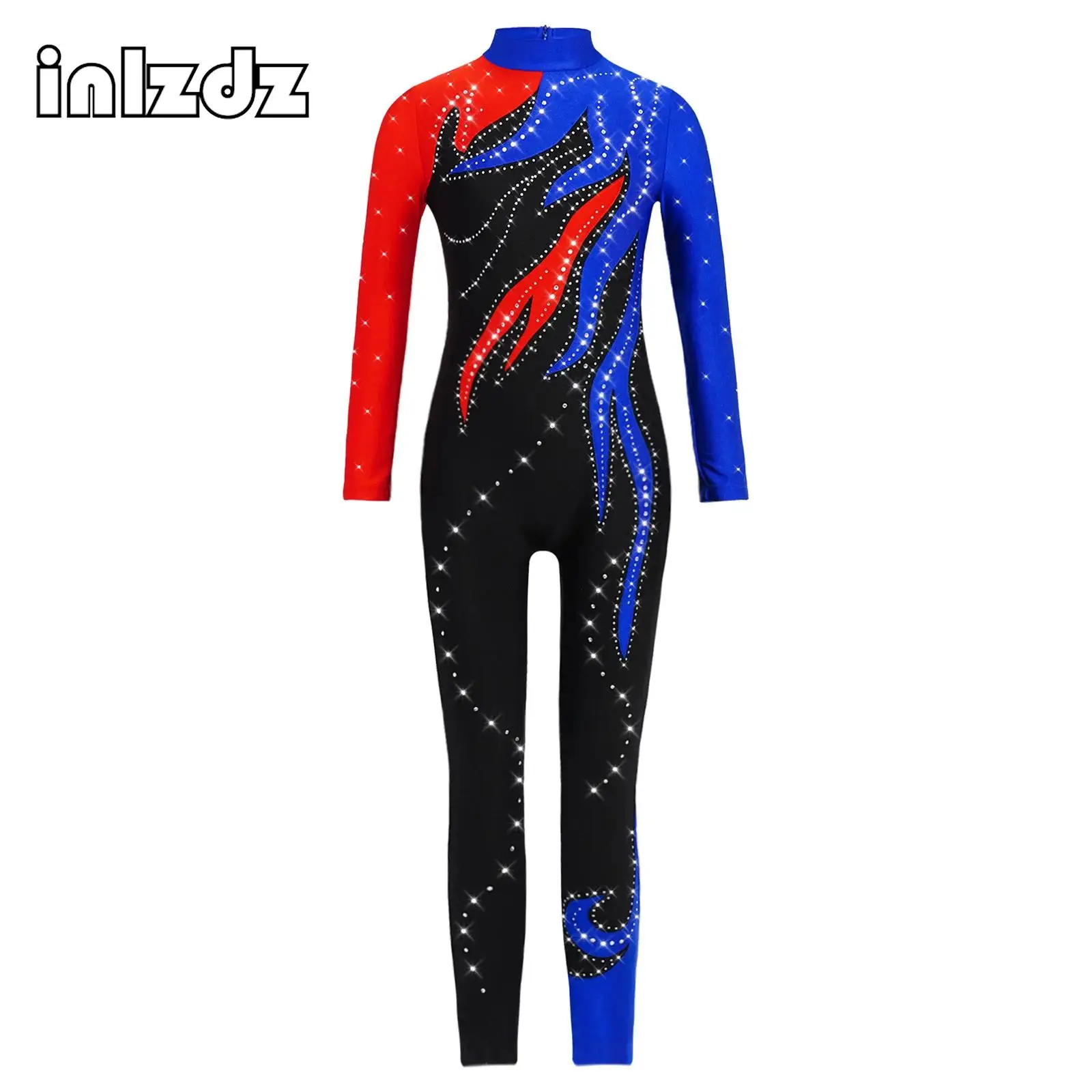 

Kid Girl Acrobatics Figure Skating Gymnastics Jumpsuit Long Sleeve Shiny Rhinestones Bodysuit Full Body Leotard Ballet Dancewear