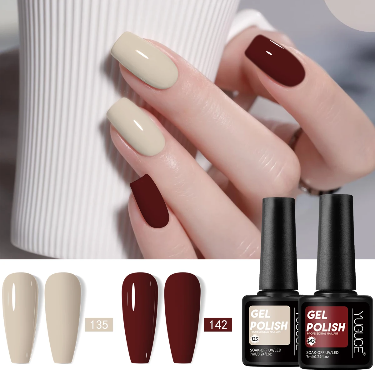 مجموعة جل الأظافر المكونة من قطعتين من يوجوس، 0.24 أونصة، ملمس سميك، سهلة الاستخدام، معالجة بالأشعة فوق البنفسجية/الليد، تدوم طويلاً، صالون بأطراف الأصابع