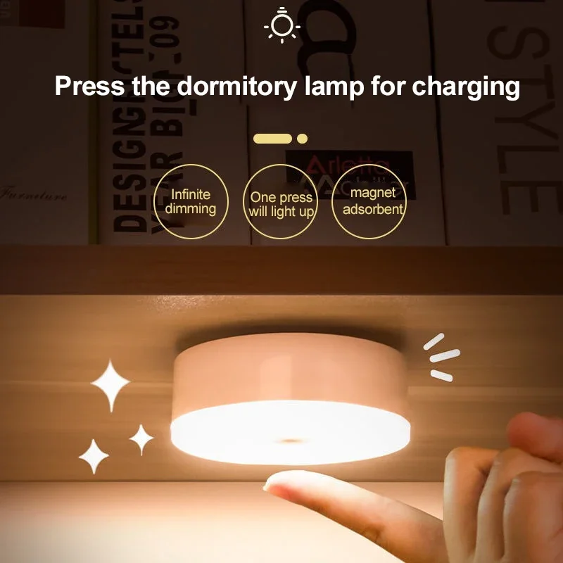 3PCS Mini LED Touch Sensor Nacht Lichter Wiederaufladbare Küche Schlafzimmer Magnetische Basis Wand Licht Runde Tragbare Dimmen Nacht Lampe