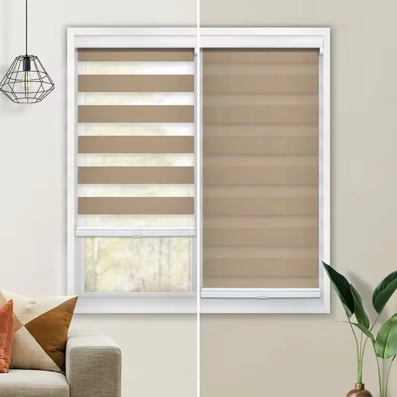 High-End Design Dual Layer Blackout And Heat Insulation Remote Control Motor Zebra Blinds For House