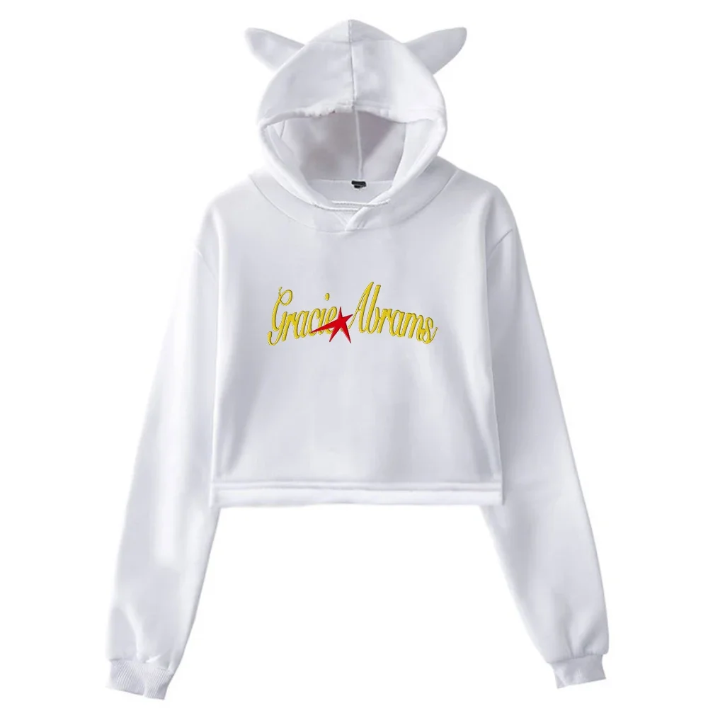 Gracie Abrams Merch Crop Top Hoodie Women Streetwear Hip Hop Kawaii Cat Ear Harajuku Cropped Sweatshirt Pullover Tops Sportswear