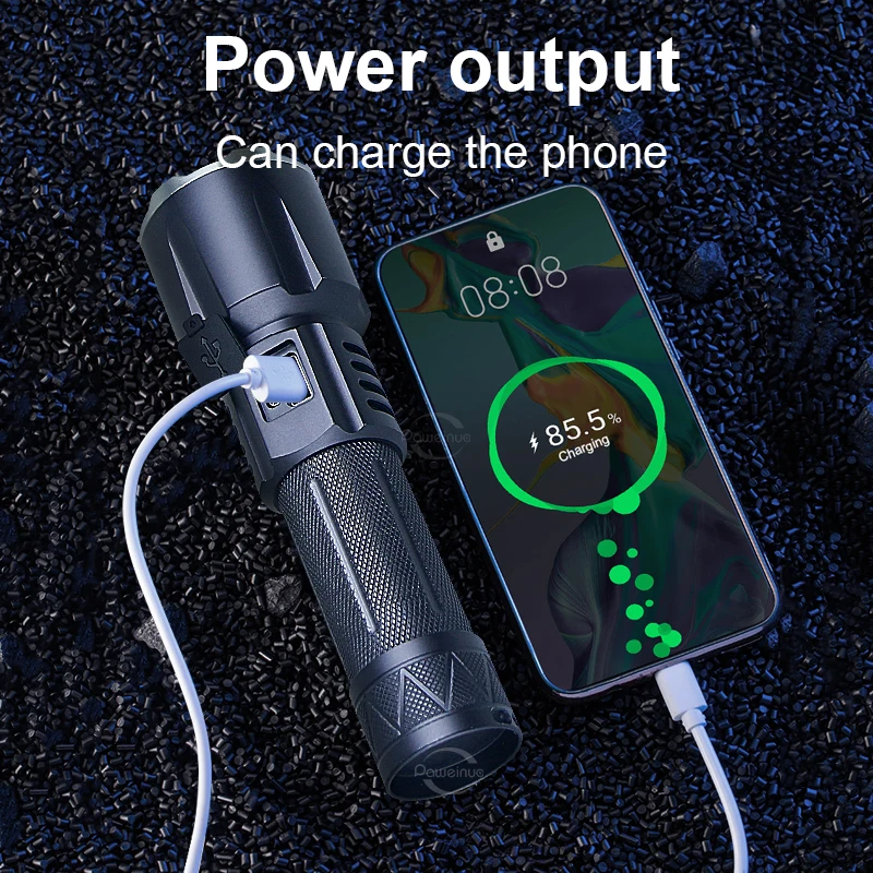 High Power LED Flashlight Waterproof Lamp Utral Powerful Lights Zoomable USB Rechargeable Tactical Torch Outdoor Camping Lantern