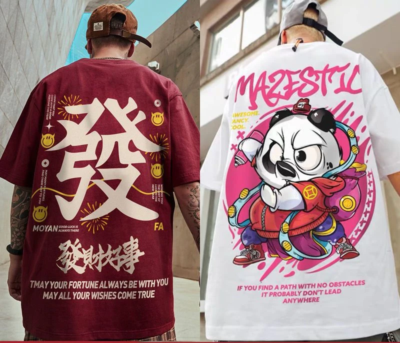 Buy One Get One Free Y2k Top Men T Shirt Harajuku Loose and Versatile Casual Hip Hop Five Quarter Sleeve Oversized Streetwear