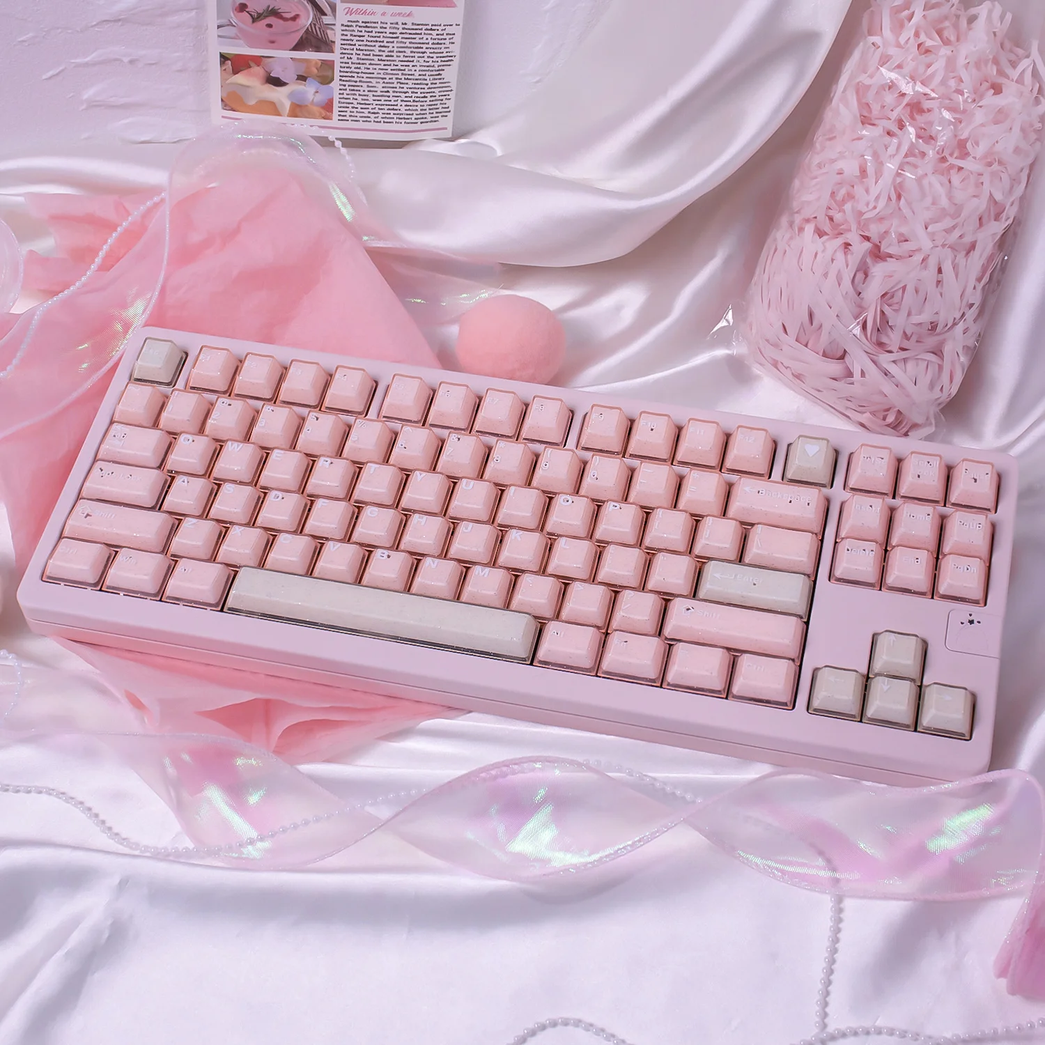 Glitter Pink Translucent Keycaps 162 Keys pbt+pc Double shot cherry profile keycap sets For MX Switches Mechanical Keyboard