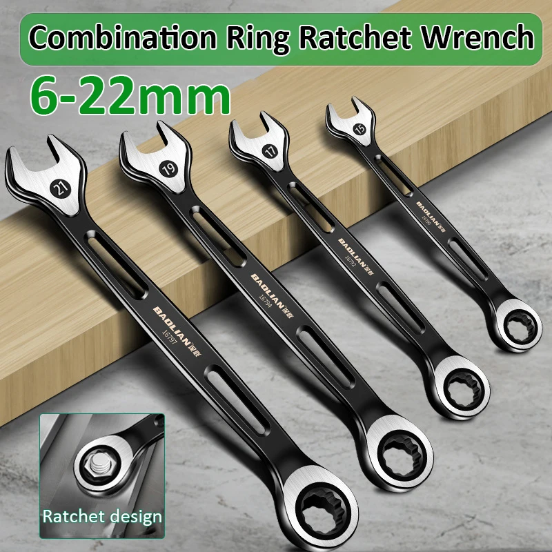1pc 6-22mm combinação chave de catraca dupla finalidade chave métrica universal economia de trabalho anti deslizamento ferramenta de reparo ferramenta manual
