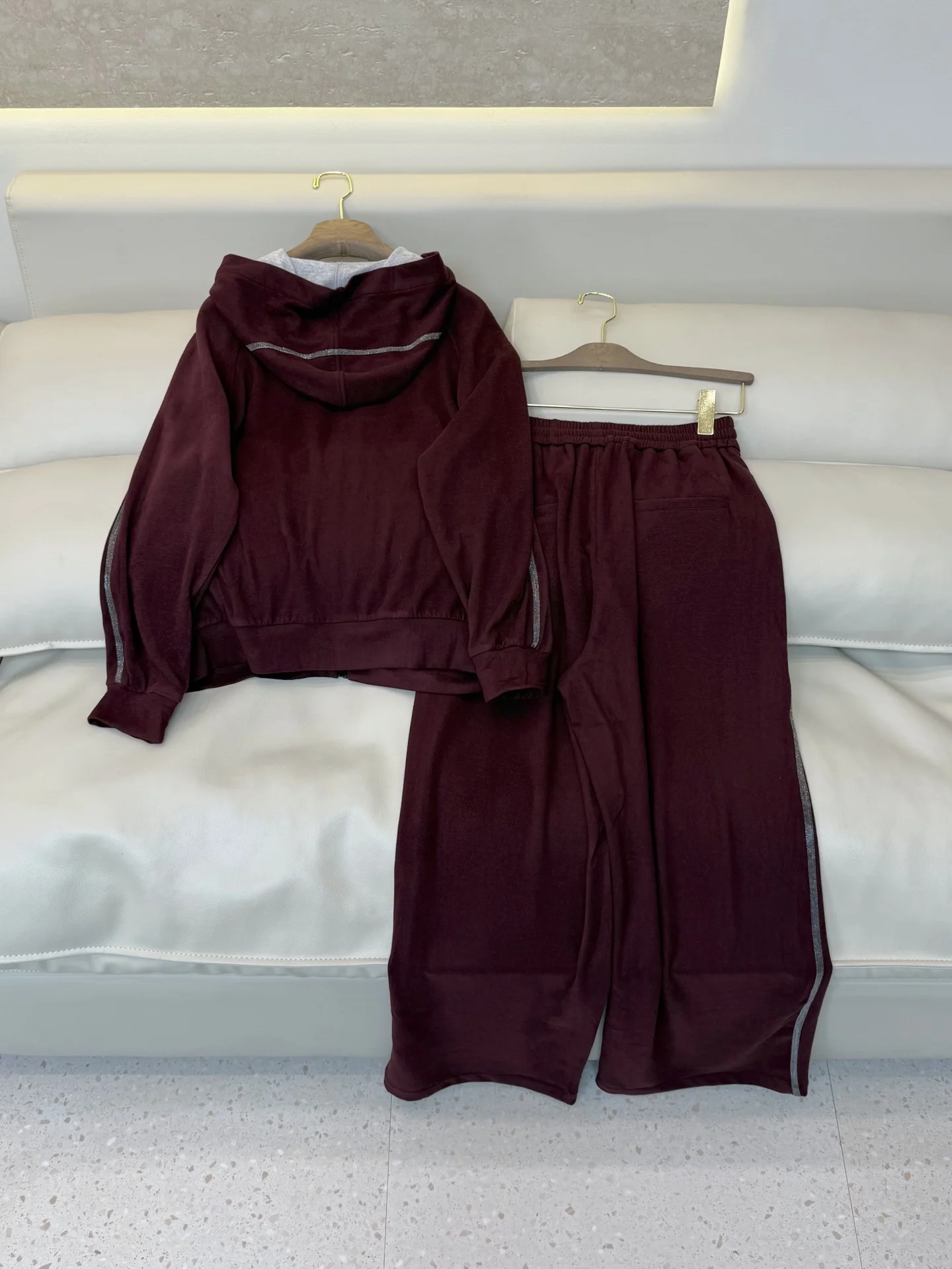 026 New Collection Set - Satin Finish Style - Autumn-Winter Set - Chain Decoration - Zipper Coat + Pants Set