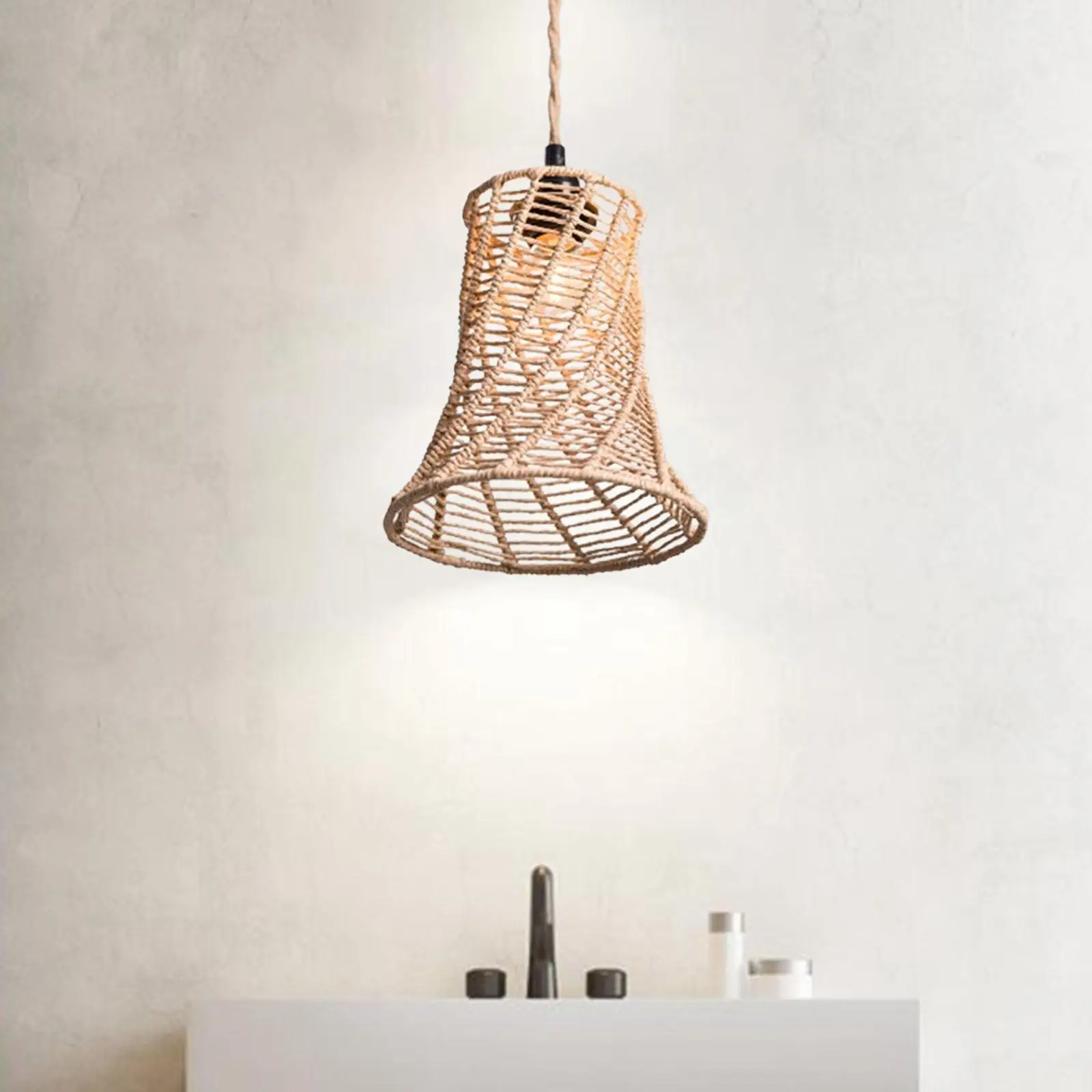 Paper Rope Lamp Shade Rustic Decor Unique Retro Decorative Boho Lampshade Handwoven for Restaurant Bedroom Living Room