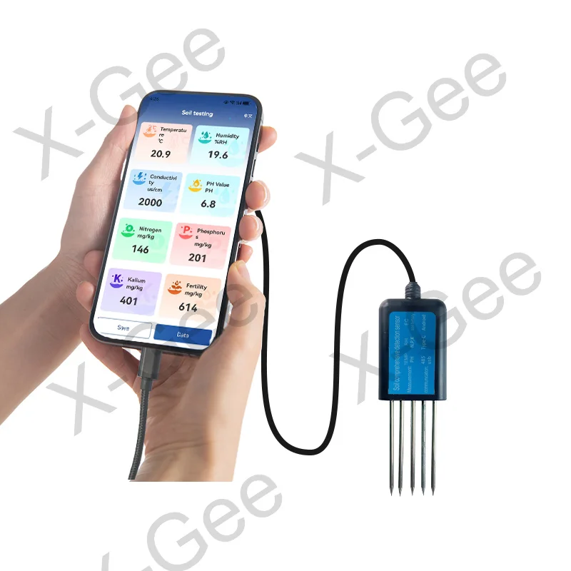 X-Gee Factory portable USB type soil 8in1 sensor with free android app cheapest soil 7in1 comprehensive sensor with type-c port